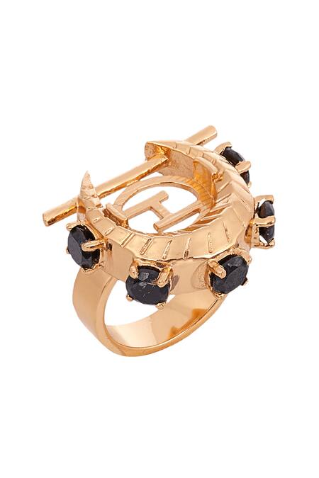 Shop Outhouse Gold Plated Stones Crescent Ring at Aza Fashions Shop_Outhouse_Gold Plated Stones Crescent Ring_at_Aza_Fashions