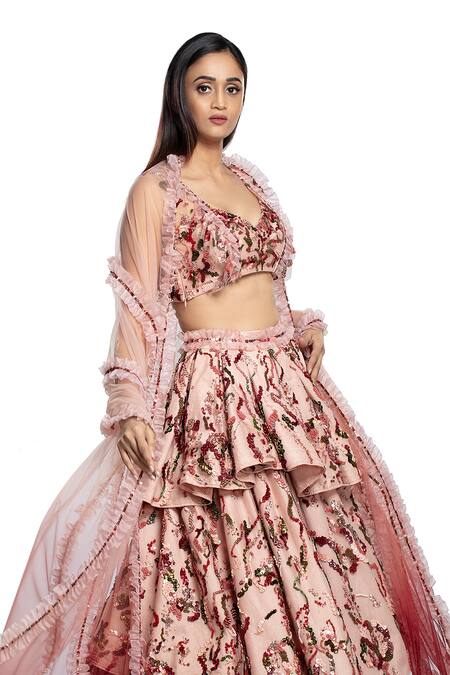 Ohaila Khan Pink Raw Silk, Net Sweetheart Neck Embroidered Lehenga Set Online at Aza Fashions Ohaila Khan_Pink Raw Silk, Net Sweetheart Neck Embroidered Lehenga Set _Online_at_Aza_Fashions