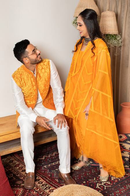 Buy_Ohaila Khan_Orange , Spun Textured Bundi _Online_at_Aza_Fashions