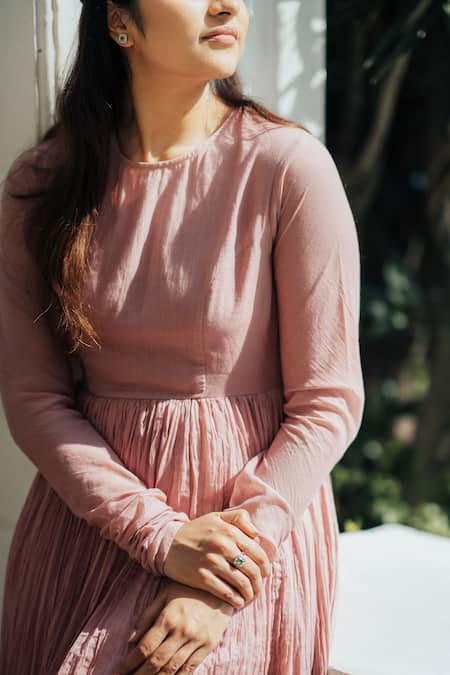 Shop Dot Pink Cotton Round Anarkali Kurta at Aza Fashions Shop_Dot_Pink Cotton Round Anarkali Kurta _at_Aza_Fashions