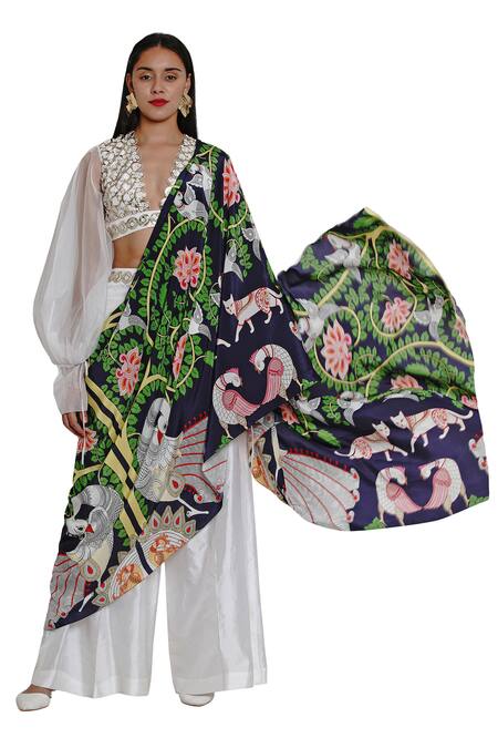 Buy_Limerick By Abirr N' Nanki_White Organza, Crepe, Dupion Silk V Neck Pre-draped Pant Saree With Blouse_Online_at_Aza_Fashions