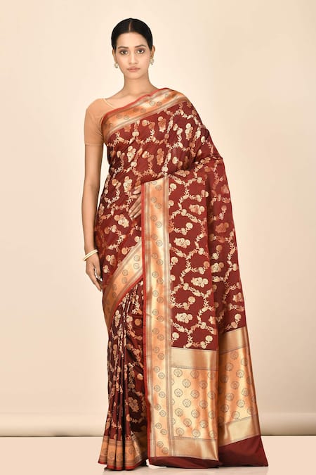 Nazaakat by Samara Singh Brown Banarasi Silk Saree With Running Blouse Fabric