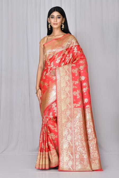 Nazaakat By Samara Singh Orange Banarasi Silk Saree