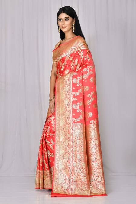 Nazaakat By Samara Singh_Orange Banarasi Silk Saree_Online_at_Aza_Fashions