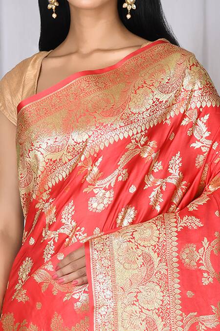 Buy_Nazaakat By Samara Singh_Orange Banarasi Silk Saree_Online_at_Aza_Fashions