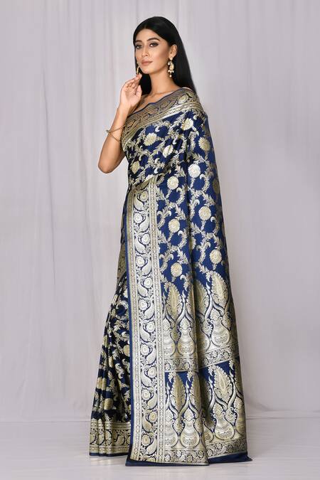 Nazaakat By Samara Singh_Blue Banarasi Silk Saree_Online_at_Aza_Fashions