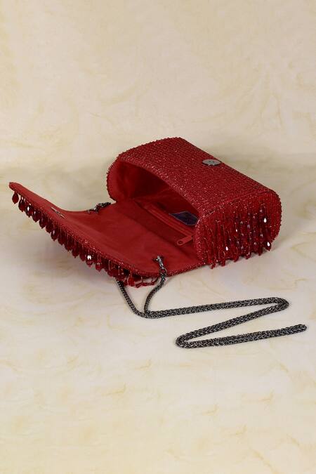 Shop_Lovetobag_Red Crystals, Diamonds, Beads Opal Embellished Flapover Clutch _Online_at_Aza_Fashions