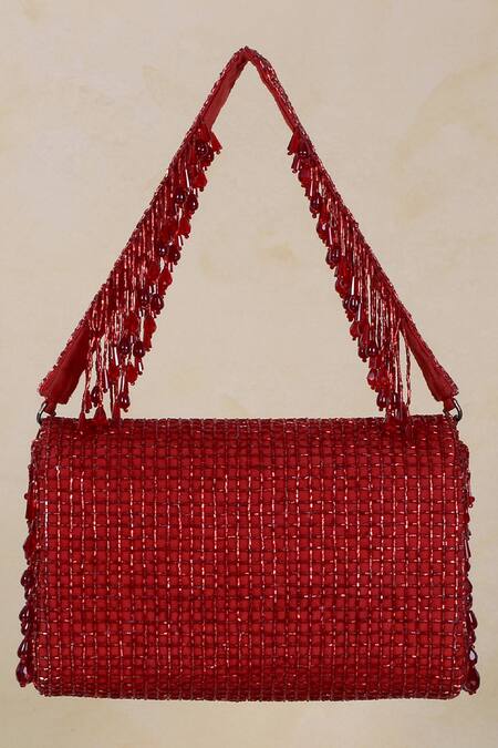 Buy_Lovetobag_Red Crystals, Diamonds, Beads Opal Embellished Flapover Clutch _Online_at_Aza_Fashions