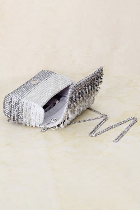 Buy_Lovetobag_Silver Japanese Beads Opal Crystal Embellished Flapover Clutch _Online_at_Aza_Fashions