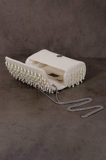 Shop_Lovetobag_White Crystals, Diamonds, Pearls Opal Bead Embellished Flapover Clutch _Online_at_Aza_Fashions