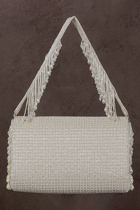 Buy_Lovetobag_White Crystals, Diamonds, Pearls Opal Bead Embellished Flapover Clutch _Online_at_Aza_Fashions