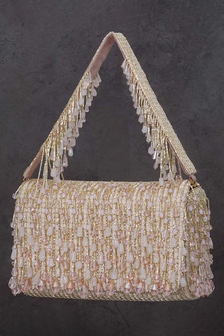 Lovetobag_Pink Japanese Beads Opal Crystal Embellished Flapover Clutch _Online_at_Aza_Fashions