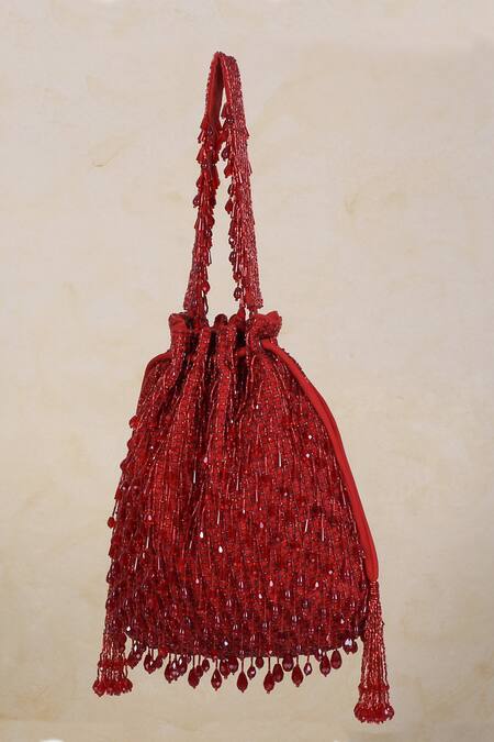 Lovetobag Red Crystals, Diamonds, Beads Opal Tassel Potli Bag Online at Aza Fashions Lovetobag_Red Crystals, Diamonds, Beads Opal Tassel Potli Bag _Online_at_Aza_Fashions