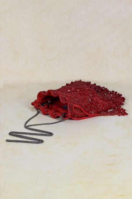 Shop Lovetobag Red Crystals, Diamonds, Beads Opal Tassel Potli Bag Online at Aza Fashions Shop_Lovetobag_Red Crystals, Diamonds, Beads Opal Tassel Potli Bag _Online_at_Aza_Fashions