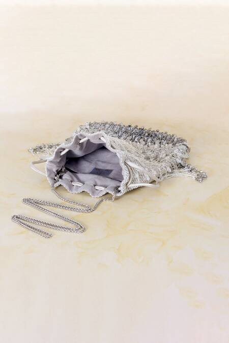 Buy_Lovetobag_Silver Crystals, Diamonds, Beads Opal Tassel Potli Bag _Online_at_Aza_Fashions