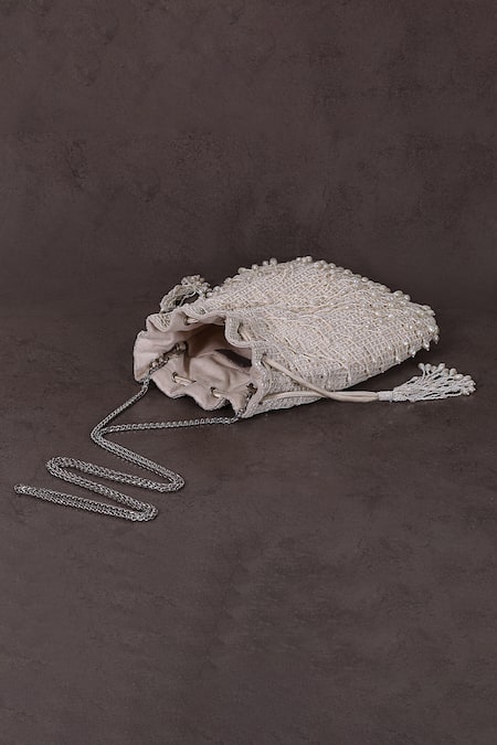 Buy_Lovetobag_Ivory Crystals, Diamonds, Zari Opal Bead Tassel Potli Bag _Online_at_Aza_Fashions