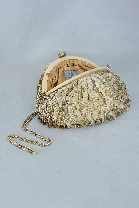 Buy Lovetobag Gold Crystals, Diamonds, Beads Opal Soft Pouch With Handle Online at Aza Fashions Buy_Lovetobag_Gold Crystals, Diamonds, Beads Opal Soft Pouch With Handle _Online_at_Aza_Fashions