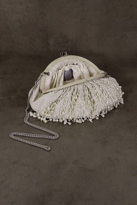 Shop Lovetobag Ivory Crystals, Beads Opal Soft Pouch With Handle Online at Aza Fashions Shop_Lovetobag_Ivory Crystals, Beads Opal Soft Pouch With Handle _Online_at_Aza_Fashions