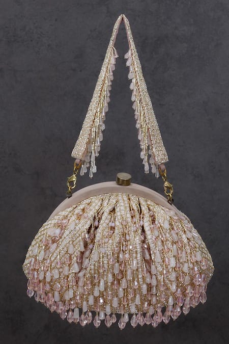 Lovetobag Pink Japanese Beads Opal Pouch With Handle 