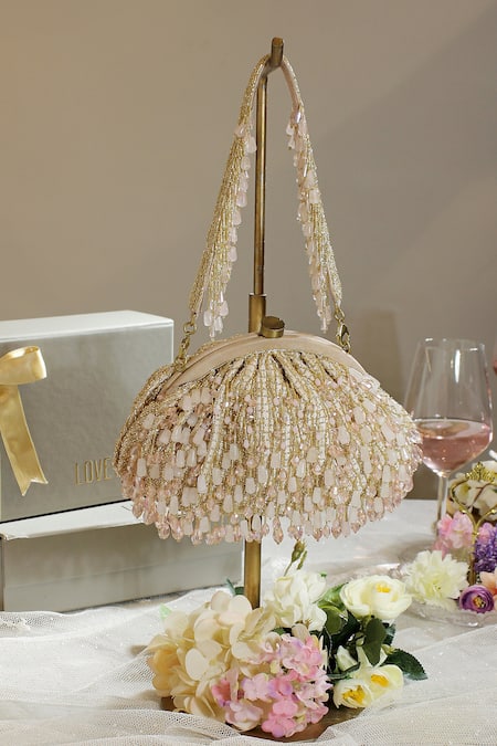Buy_Lovetobag_Pink Crystals, Diamonds, Beads Opal Pouch With Handle _Online_at_Aza_Fashions