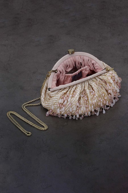 Shop_Lovetobag_Pink Crystals, Diamonds, Beads Opal Pouch With Handle _Online_at_Aza_Fashions