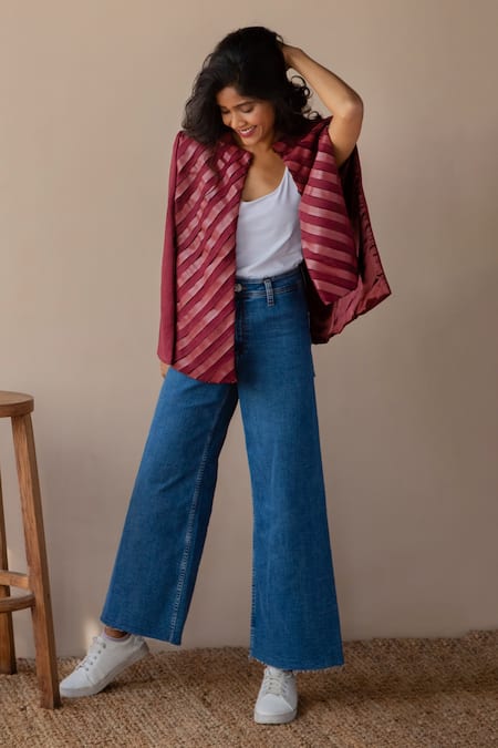 Rhe-Ana Maroon Lining 100% Poly, Poly/pu Chevron Round Embellished Cape 