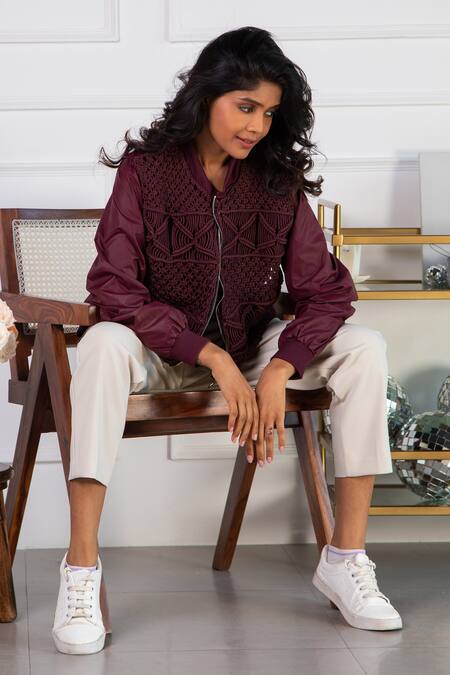 Rhe-Ana Brown Cotton, Polyester Macrame Open Tammy Jacket Online at Aza Fashions Rhe-Ana_Brown Cotton, Polyester Macrame Open Tammy Jacket _Online_at_Aza_Fashions