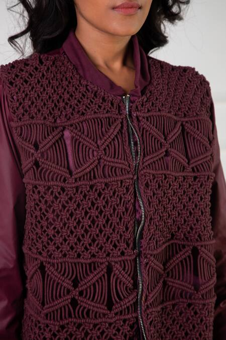 Rhe-Ana Brown Cotton, Polyester Macrame Open Tammy Jacket at Aza Fashions Rhe-Ana_Brown Cotton, Polyester Macrame Open Tammy Jacket _at_Aza_Fashions