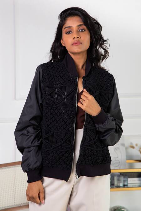 Buy Rhe-Ana Black Cotton, Polyester Macrame Open Tammy Jacket Online at Aza Fashions Buy_Rhe-Ana_Black Cotton, Polyester Macrame Open Tammy Jacket _Online_at_Aza_Fashions