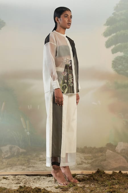 Febo6_White Organza Panelled Trousers _Online_at_Aza_Fashions