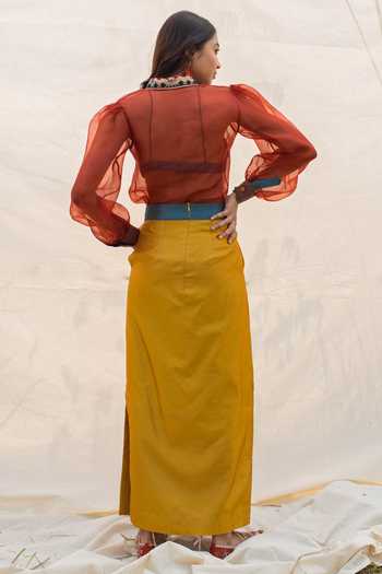 Shop Oushk By Ussama Shabbir Yellow Silk Skirt Set at Aza Fashions Shop_Oushk By Ussama Shabbir_Yellow Silk Skirt Set_at_Aza_Fashions