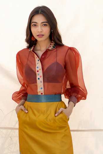 Oushk By Ussama Shabbir Yellow Silk Skirt Set Online at Aza Fashions Oushk By Ussama Shabbir_Yellow Silk Skirt Set_Online_at_Aza_Fashions
