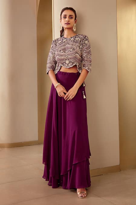 Osaa by Adarsh Embroidered Top & Asymmetric Lehenga Set 