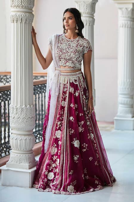 Osaa by Adarsh Organza Silk Hand Embroidered Bridal Lehenga Set 