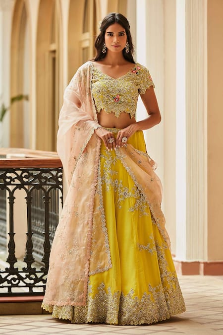 Osaa by Adarsh Hand Embroidered Organza Silk Bridal Lehenga Set 