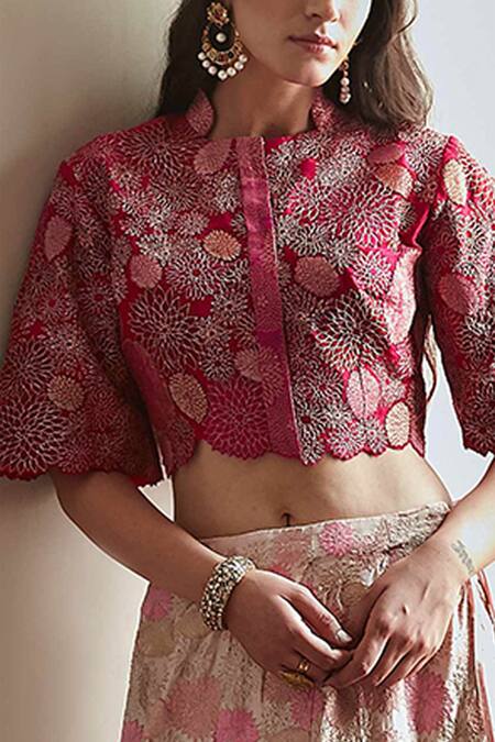 Buy_Osaa By Adarsh_Pink Tissue Kora Round Hand Embroidered Brocade Lehenga Set_Online_at_Aza_Fashions