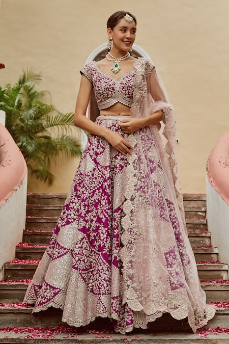 Peacock pattern in various kind of embroidered exclusive bridal Purple  lehenga choli at Rs 9999 in Surat