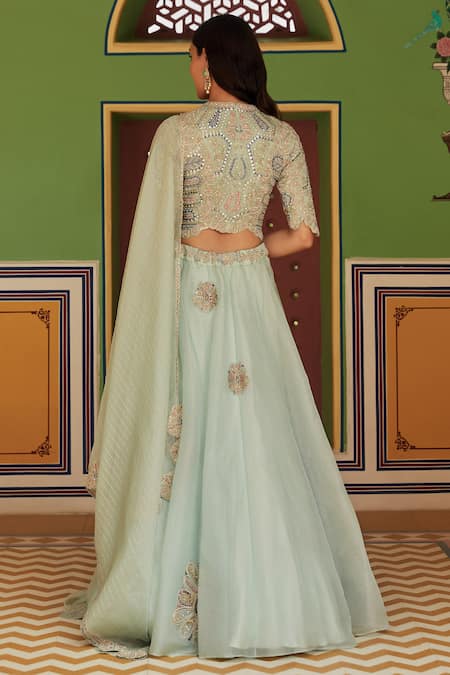 Shop Osaa By Adarsh Green Organza Round Lehenga Set at Aza Fashions Shop_Osaa By Adarsh_Green Organza Round Lehenga Set_at_Aza_Fashions