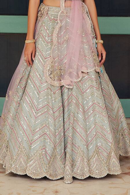 Osaa By Adarsh Grey Tissue Kora Sweetheart Neck Embroidered Lehenga Set at Aza Fashions Osaa By Adarsh_Grey Tissue Kora Sweetheart Neck Embroidered Lehenga Set _at_Aza_Fashions