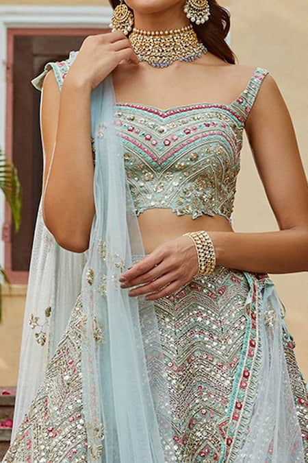 Sky Blue Embroidered Net Lehenga Choli With Dupatta 2159LG07