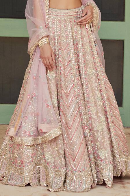 Osaa By Adarsh Pink Tissue Organza V Neck Embroidered Bridal Lehenga Set at Aza Fashions Osaa By Adarsh_Pink Tissue Organza V Neck Embroidered Bridal Lehenga Set _at_Aza_Fashions