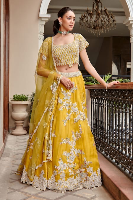 Festive, Reception, Wedding Yellow color Silk fabric Lehenga : 1859389