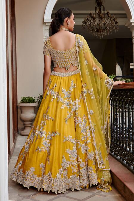Lehenga Choli Modern Dress for Sister Marriage in Green with Yellow Colour