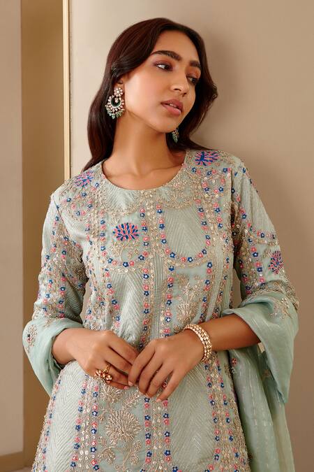 Buy Osaa By Adarsh Blue Tissue Sequin And Thread, Aari, Zardozi Floral Embroidered Kurta Lehenga Set Online at Aza Fashions Buy_Osaa By Adarsh_Blue Tissue Sequin And Thread, Aari, Zardozi Floral Embroidered Kurta Lehenga Set_Online_at_Aza_Fashions
