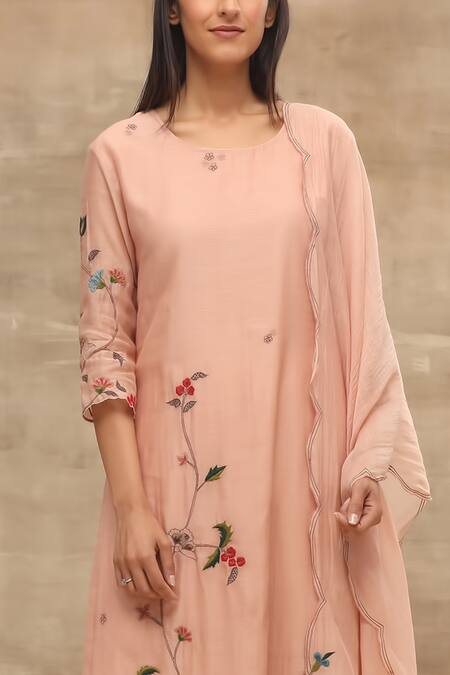 Shop_Vaayu_Pink Cotton Chanderi Round Embroidered Kurta Set_Online_at_Aza_Fashions
