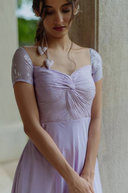 Buy Pinup By Astha Purple Flat Chiffon Sequins Sweetheart Neck Otsana Slit Gown Online at Aza Fashions Buy_Pinup By Astha_Purple Flat Chiffon Sequins Sweetheart Neck Otsana Slit Gown _Online_at_Aza_Fashions