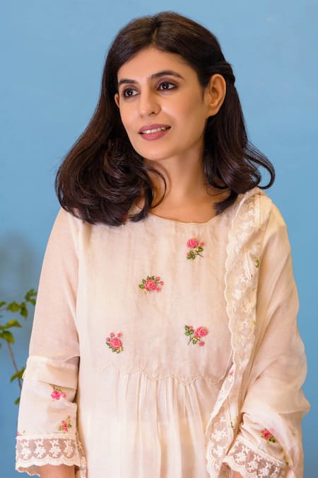 Buy_Naaz By Noor_White Cotton, Pure Organza Embroidered Kurta Set_Online_at_Aza_Fashions