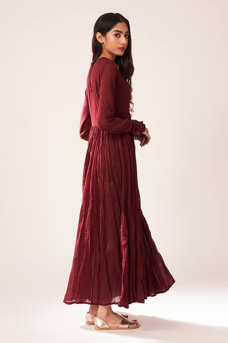 Dot_Maroon Cotton Anarkali _Online_at_Aza_Fashions