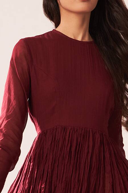 Shop_Dot_Maroon Cotton Anarkali _Online_at_Aza_Fashions