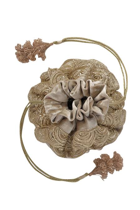 Ozel_Gold Beads Velvet Embellished Potli Bag_Online_at_Aza_Fashions